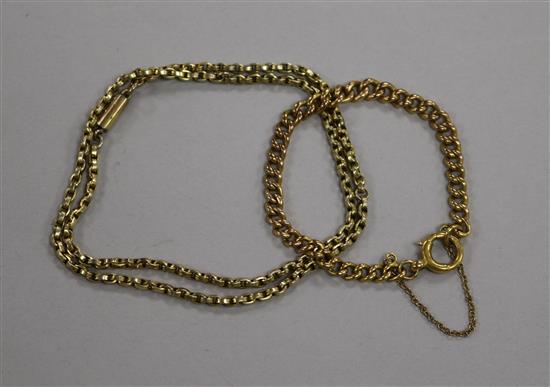 A 9ct gold curb-link bracelet and a yellow metal belcher-link necklace